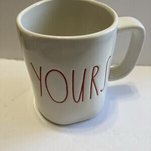 White large Rae Dunn Artisan collection by Magenta YOURS Mug With Red Lettering
